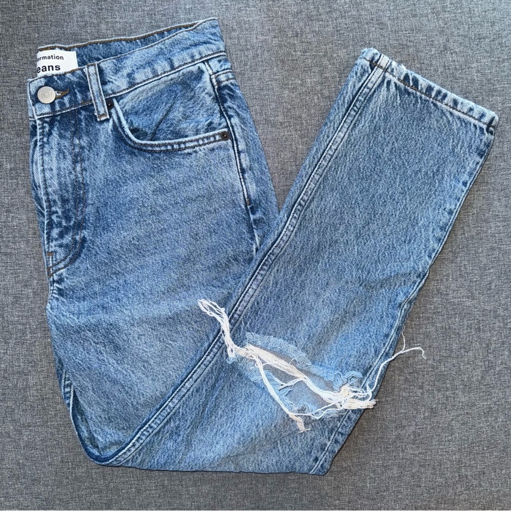 Reformation Shasta Destroyed Light Wash Straight Leg Jeans